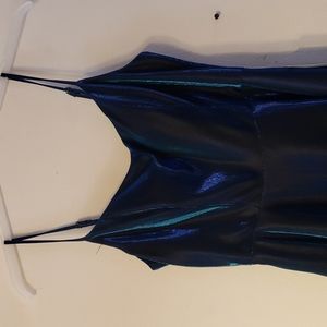 Blue shiny prom dress